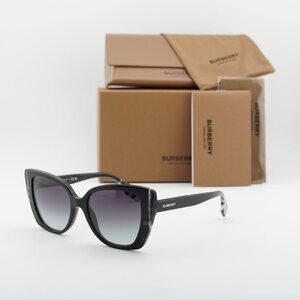 Burberry BE4393 40518G Cat Eye Sunglasses - Black/Check White/Grey